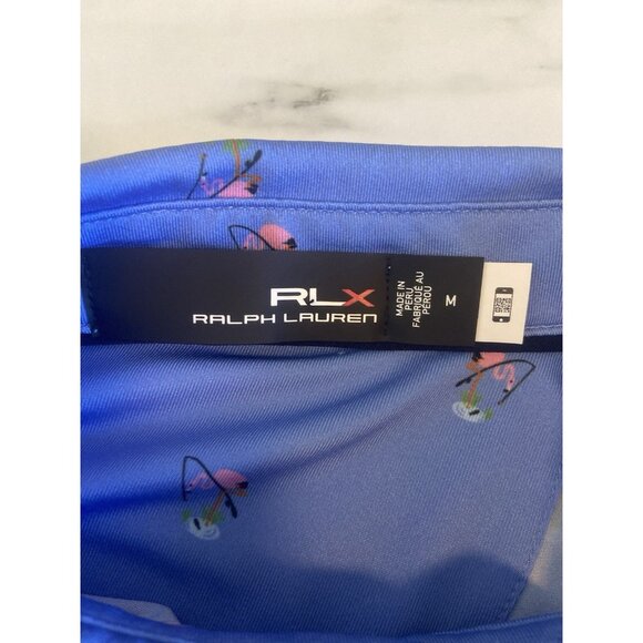 RLX Ralph Lauren Mens M Fishing Flamingo Golf Polo Shirt Blue Lightweight New - Picture 6 of 9